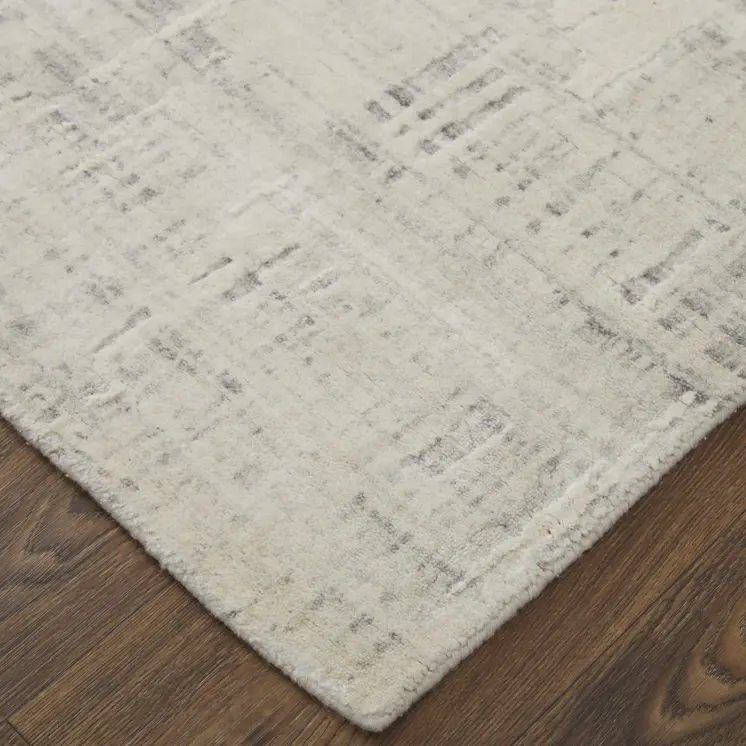 8' X 10' Ivory and Gray Abstract Hand Woven Worn Faded Area Rug