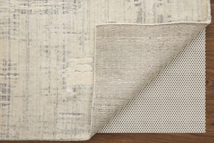 8' X 10' Ivory and Gray Abstract Hand Woven Worn Faded Area Rug