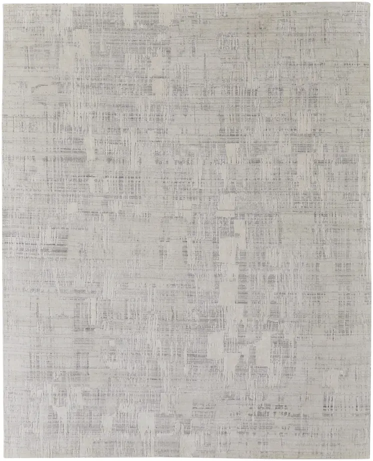 8' X 10' Ivory and Gray Abstract Hand Woven Worn Faded Area Rug