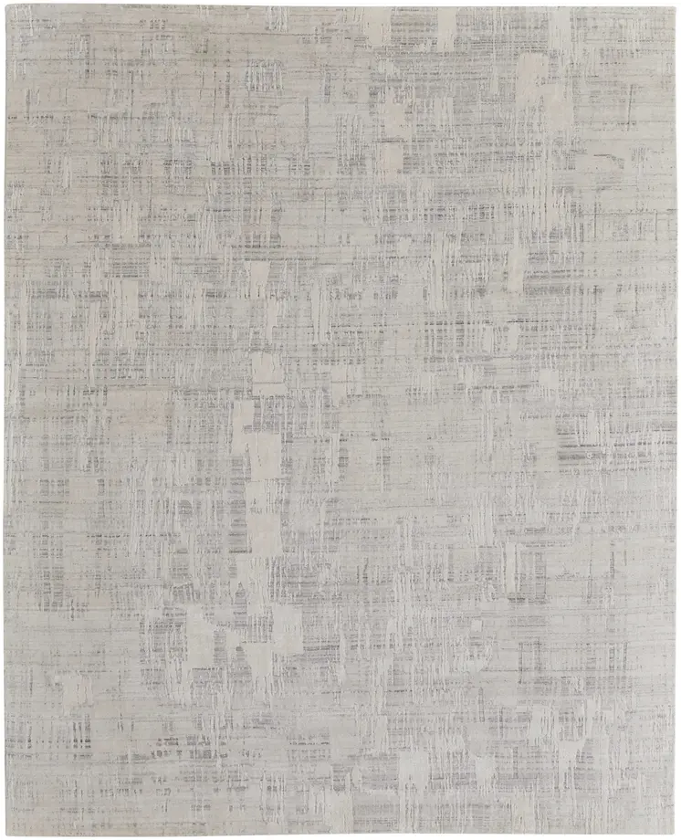 8' X 10' Ivory and Gray Abstract Hand Woven Worn Faded Area Rug