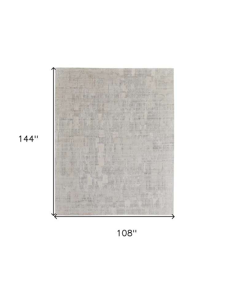 9' X 12' Ivory and Gray Abstract Hand Woven Worn Faded Area Rug