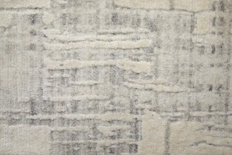 2' X 3' Ivory and Gray Abstract Hand Woven Worn Faded Area Rug