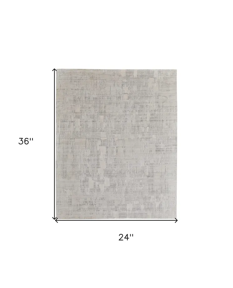 2' X 3' Ivory and Gray Abstract Hand Woven Worn Faded Area Rug