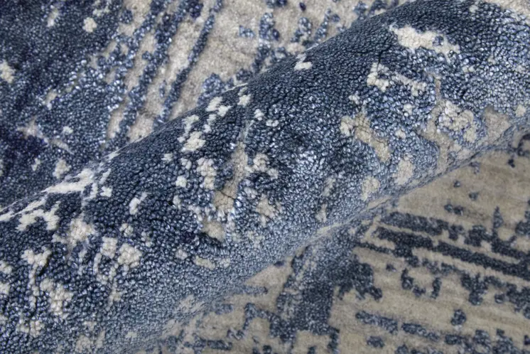 3' X 5' Blue and Ivory Abstract Hand Woven Worn Faded Area Rug