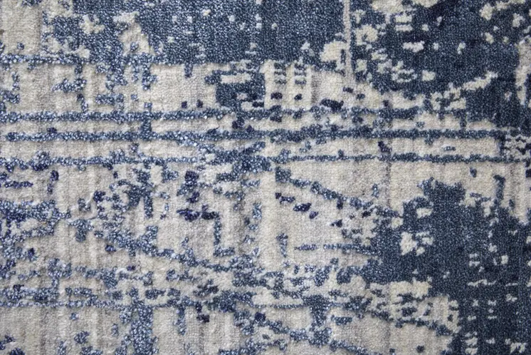 2' X 3' Blue and Ivory Abstract Hand Woven Worn Faded Area Rug