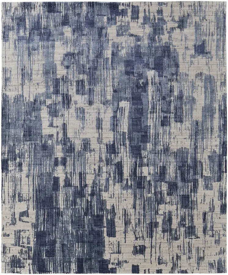 3' X 5' Blue Abstract Hand Woven Distressed Area Rug