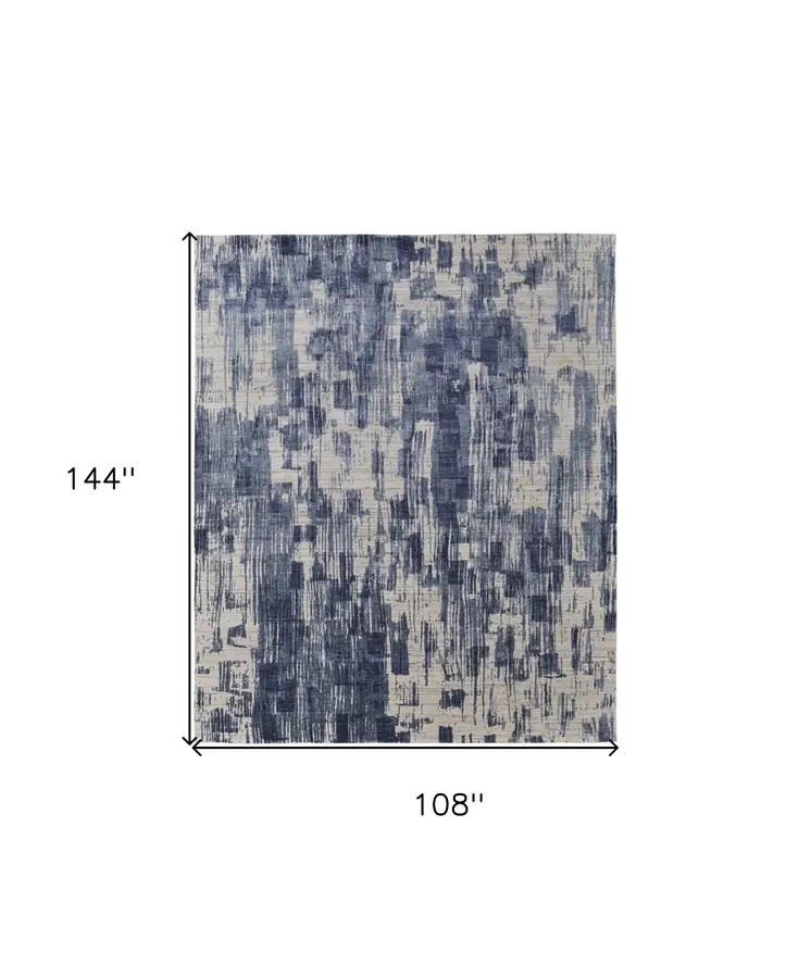 9' X 12' Blue and Ivory Abstract Hand Woven Distressed Area Rug