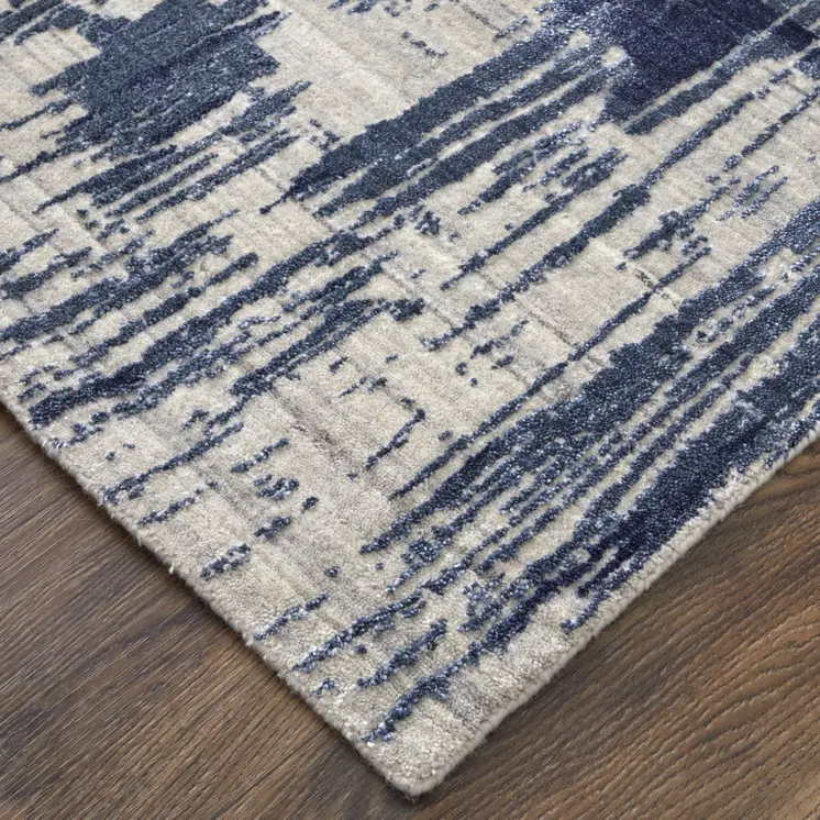 2' X 3' Blue and Ivory Abstract Hand Woven Worn Faded Area Rug