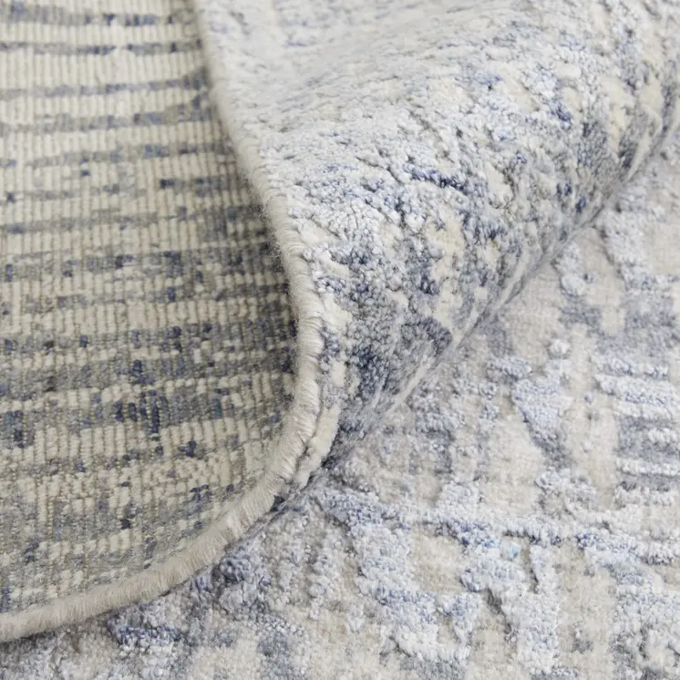 2' X 3' Gray Ivory and Blue Abstract Hand Woven Worn Faded Area Rug