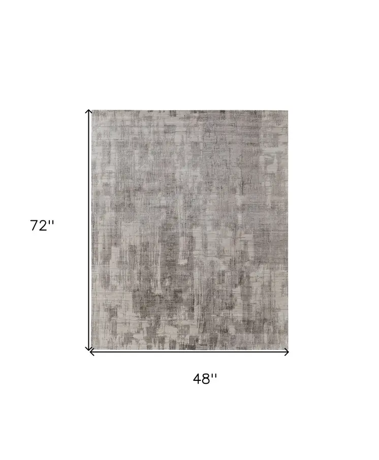 4' X 6' Gray and Ivory Abstract Hand Woven Worn Faded Area Rug