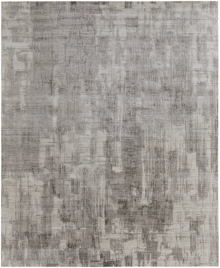8' X 10' Gray and Ivory Abstract Hand Woven Worn Faded Area Rug