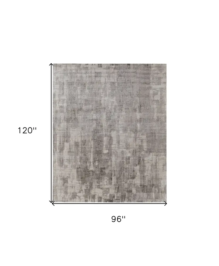 8' X 10' Gray and Ivory Abstract Hand Woven Worn Faded Area Rug