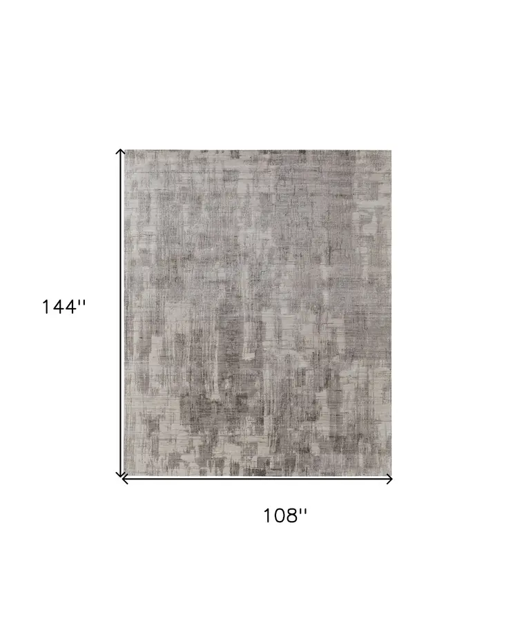 9' X 12' Gray and Ivory Abstract Hand Woven Worn Faded Area Rug