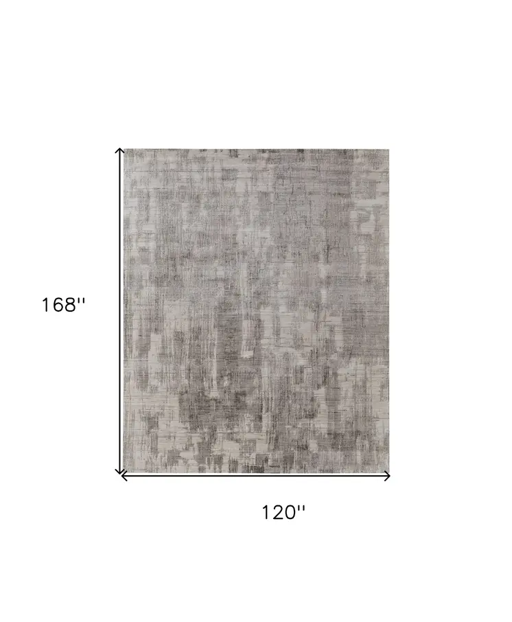 10' X 14' Gray and Ivory Abstract Hand Woven Worn Faded Area Rug