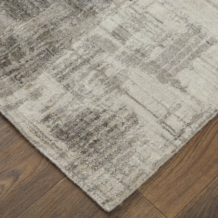 2' X 3' Gray and Ivory Abstract Hand Woven Worn Faded Area Rug