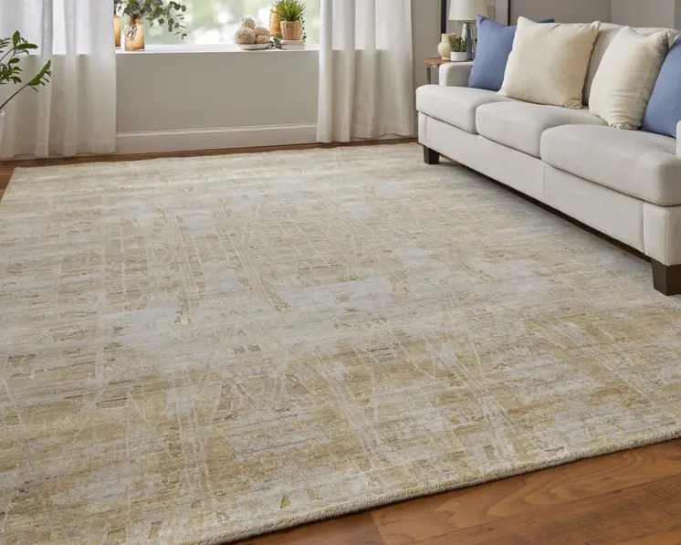 3' X 5' Yellow and Ivory Abstract Hand Woven Area Rug