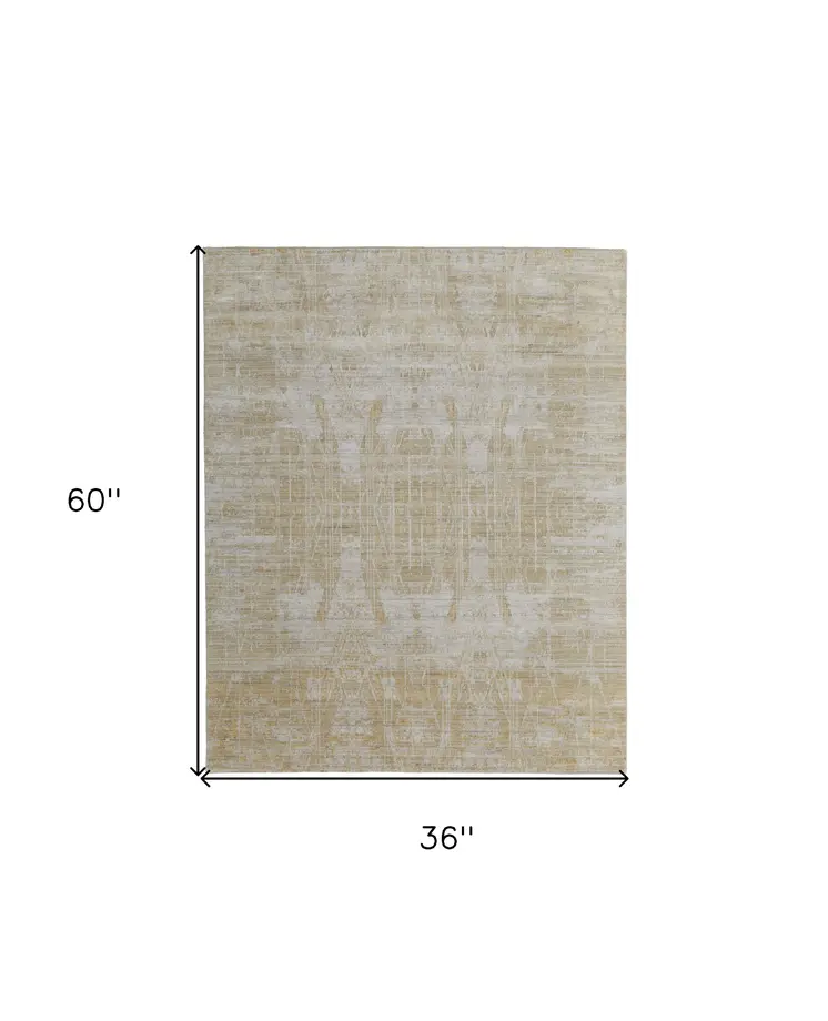 3' X 5' Yellow and Ivory Abstract Hand Woven Area Rug