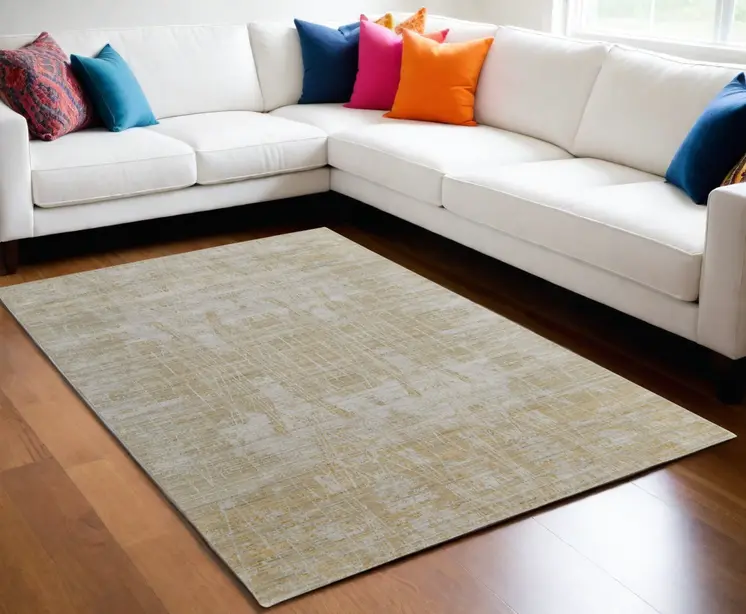 5' X 8' Yellow and Ivory Abstract Hand Woven Area Rug