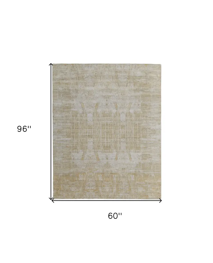 5' X 8' Yellow and Ivory Abstract Hand Woven Area Rug