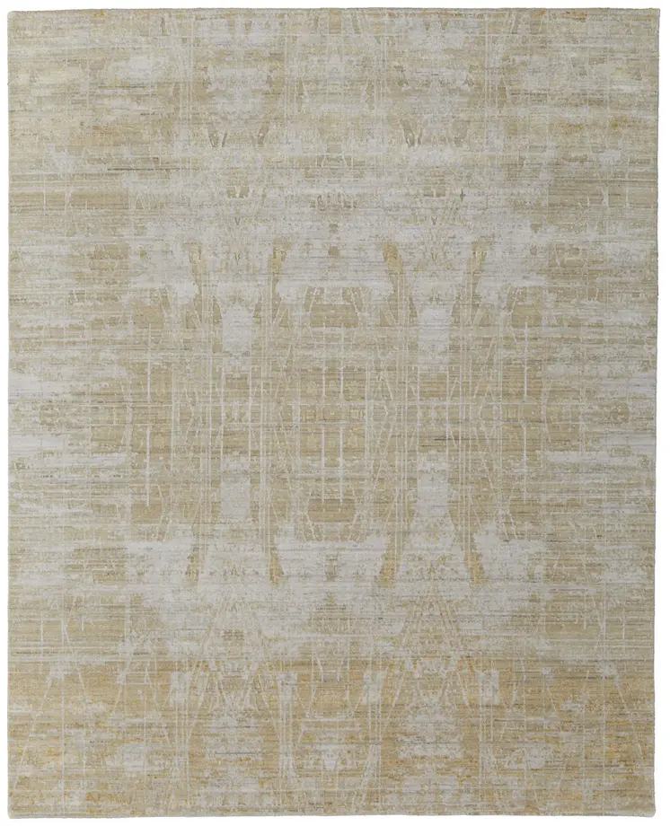 8' X 10' Yellow and Ivory Abstract Hand Woven Area Rug