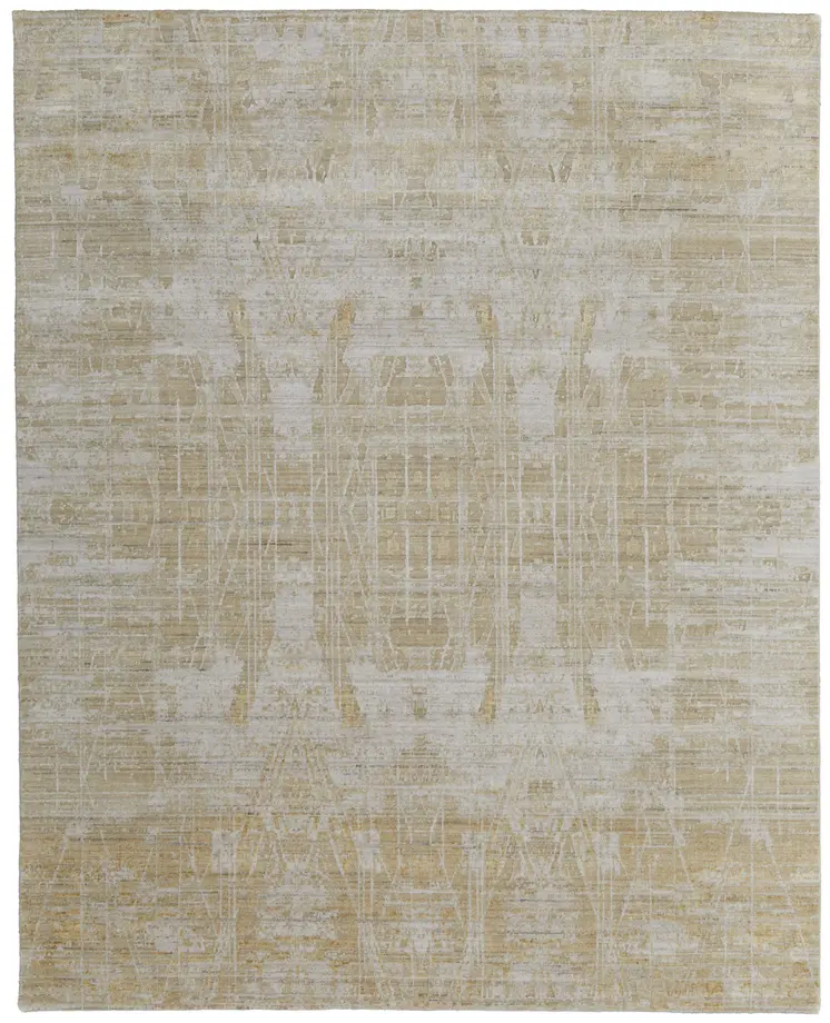8' X 10' Yellow and Ivory Abstract Hand Woven Area Rug