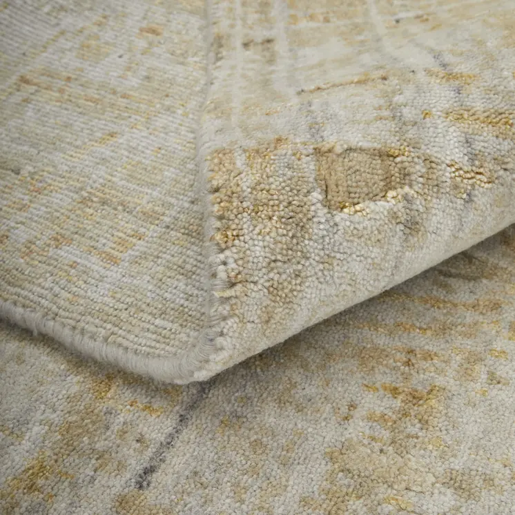 2' X 3' Yellow and Ivory Abstract Hand Woven Area Rug