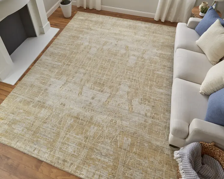 2' X 3' Yellow and Ivory Abstract Hand Woven Area Rug