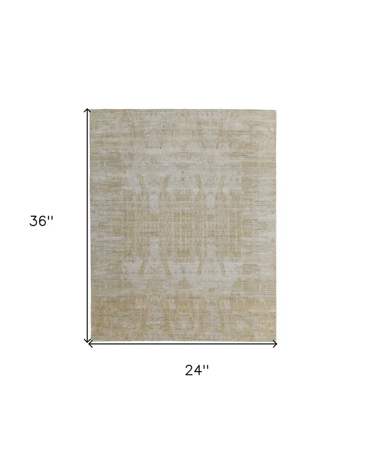 2' X 3' Yellow and Ivory Abstract Hand Woven Area Rug