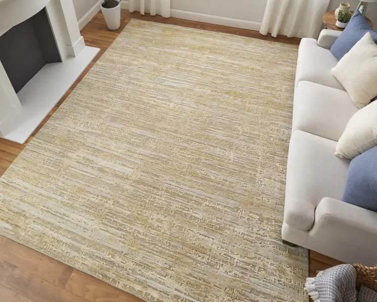 8' X 10' Yellow and Ivory Abstract Hand Woven Area Rug