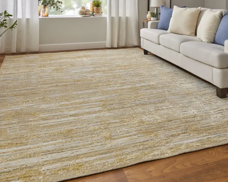 12' X 15' Yellow and Ivory Abstract Hand Woven Area Rug