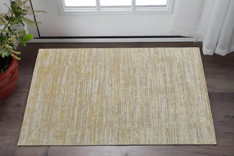 2' X 3' Yellow and Ivory Abstract Hand Woven Area Rug