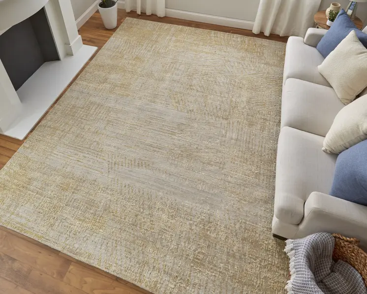 3' X 5' Yellow and Ivory Abstract Hand Woven Area Rug