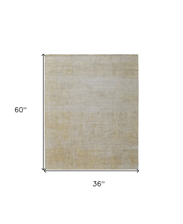 3' X 5' Yellow and Ivory Abstract Hand Woven Area Rug