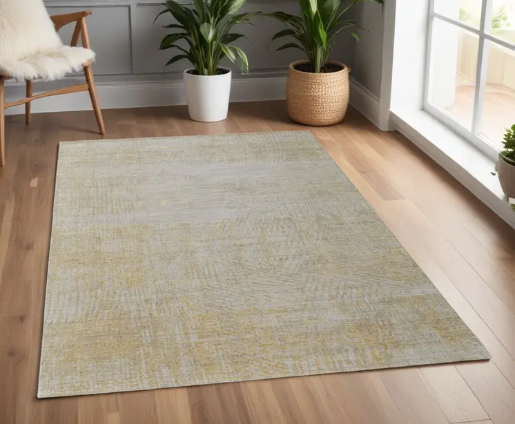 4' X 6' Yellow and Ivory Abstract Hand Woven Area Rug