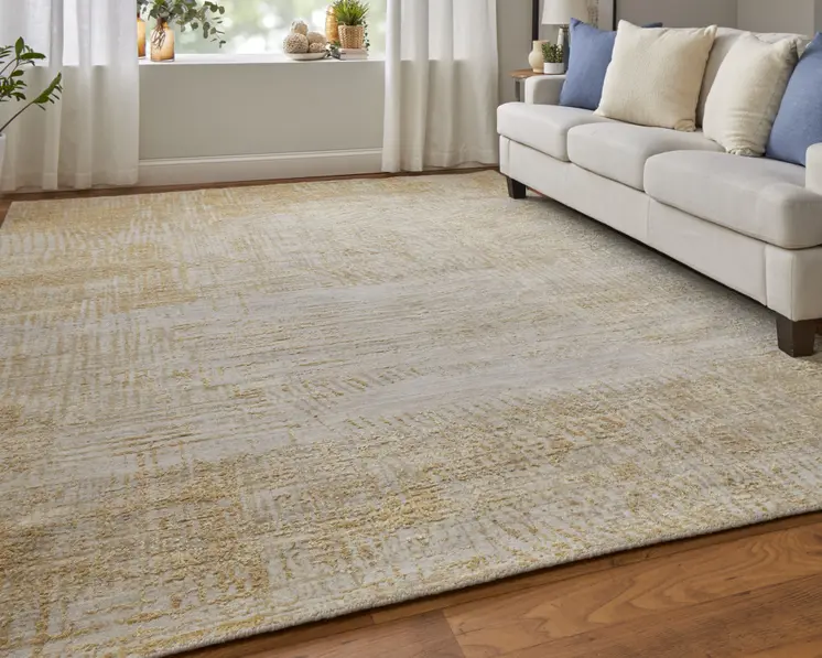 10' X 14' Yellow and Ivory Abstract Hand Woven Area Rug