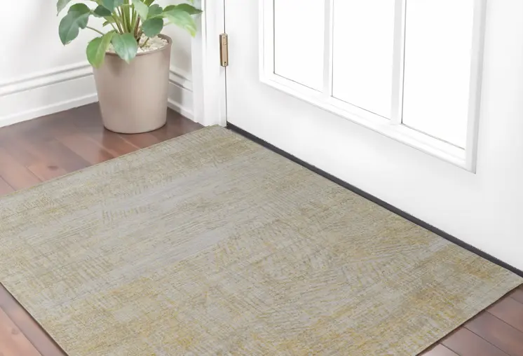 2' X 3' Yellow and Ivory Abstract Hand Woven Area Rug