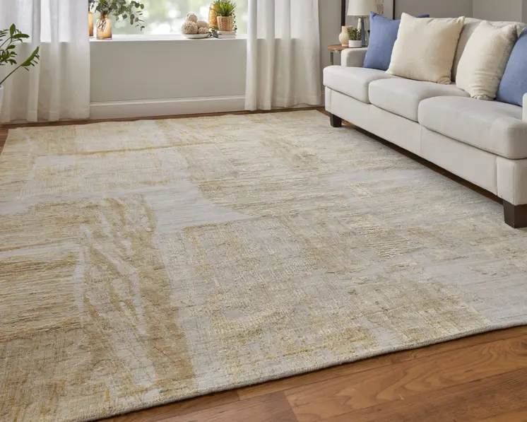 3' X 5' Yellow and Ivory Abstract Hand Woven Area Rug