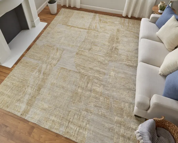 3' X 5' Yellow and Ivory Abstract Hand Woven Area Rug