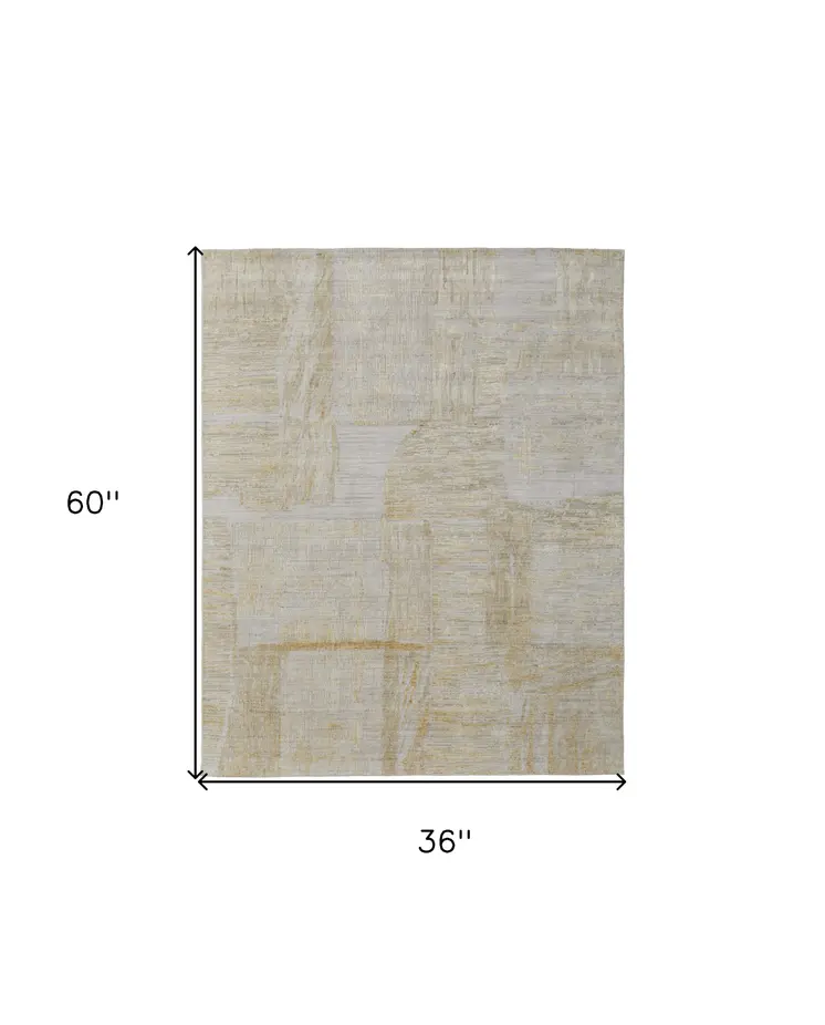 3' X 5' Yellow and Ivory Abstract Hand Woven Area Rug