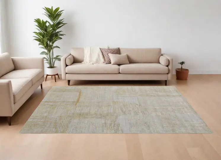 10' X 14' Yellow and Ivory Abstract Hand Woven Area Rug