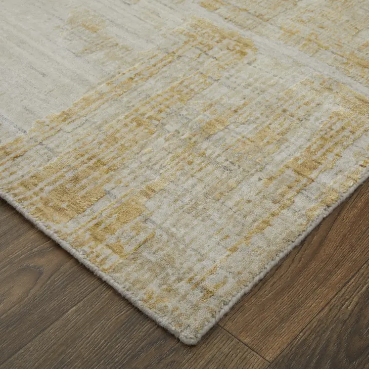 10' X 14' Yellow and Ivory Abstract Hand Woven Area Rug