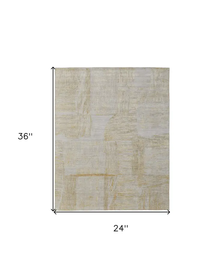 2' X 3' Yellow and Ivory Abstract Hand Woven Area Rug
