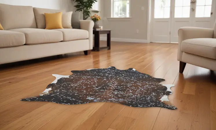 8' X 10' Brown and Silver Cowhide Animal Print Power Loom Area Rug