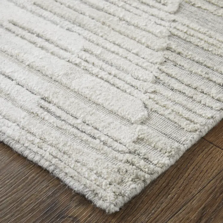 5' X 8' Ivory and Blue Geometric Hand Woven Area Rug