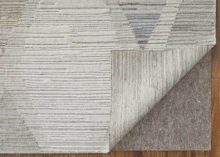 5' X 8' Ivory and Blue Geometric Hand Woven Area Rug
