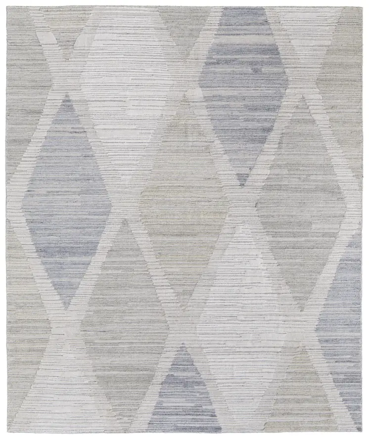 5' X 8' Ivory and Blue Geometric Hand Woven Area Rug