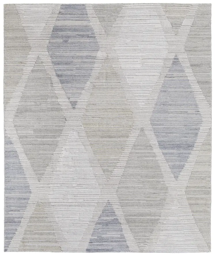 12' X 15' Ivory and Blue Geometric Hand Woven Area Rug
