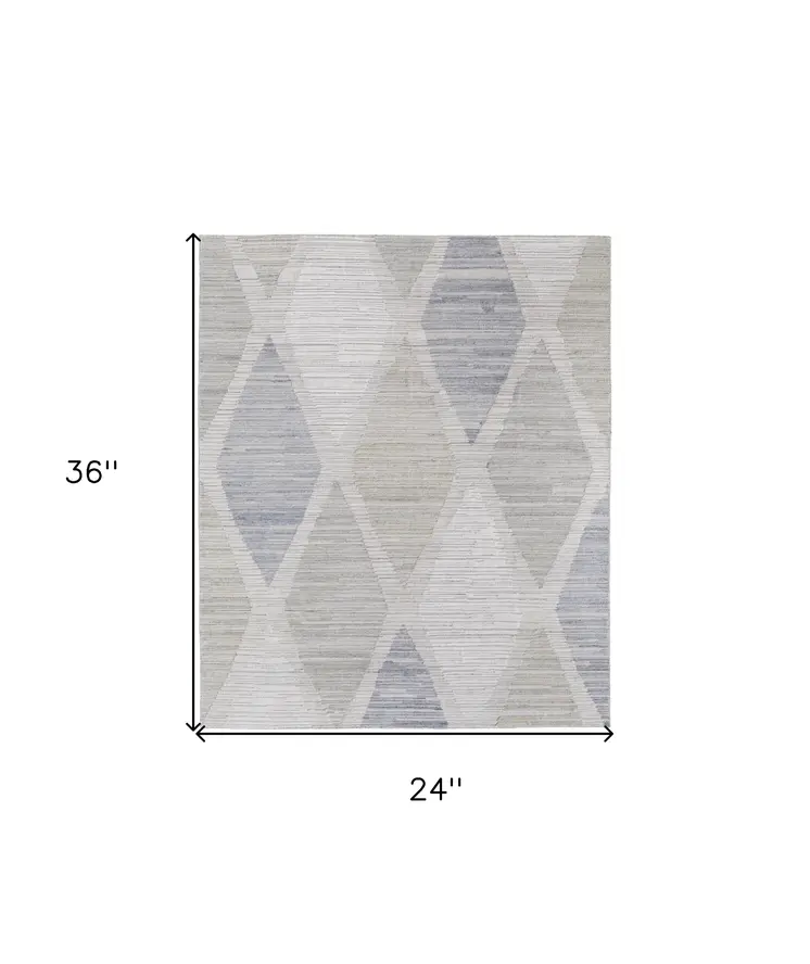 2' X 3' Ivory and Blue Geometric Hand Woven Area Rug
