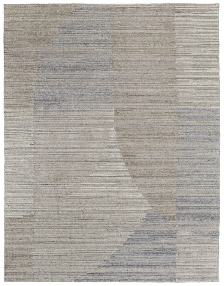 10' X 14' Tan and Blue Abstract Hand Woven Worn Faded Area Rug