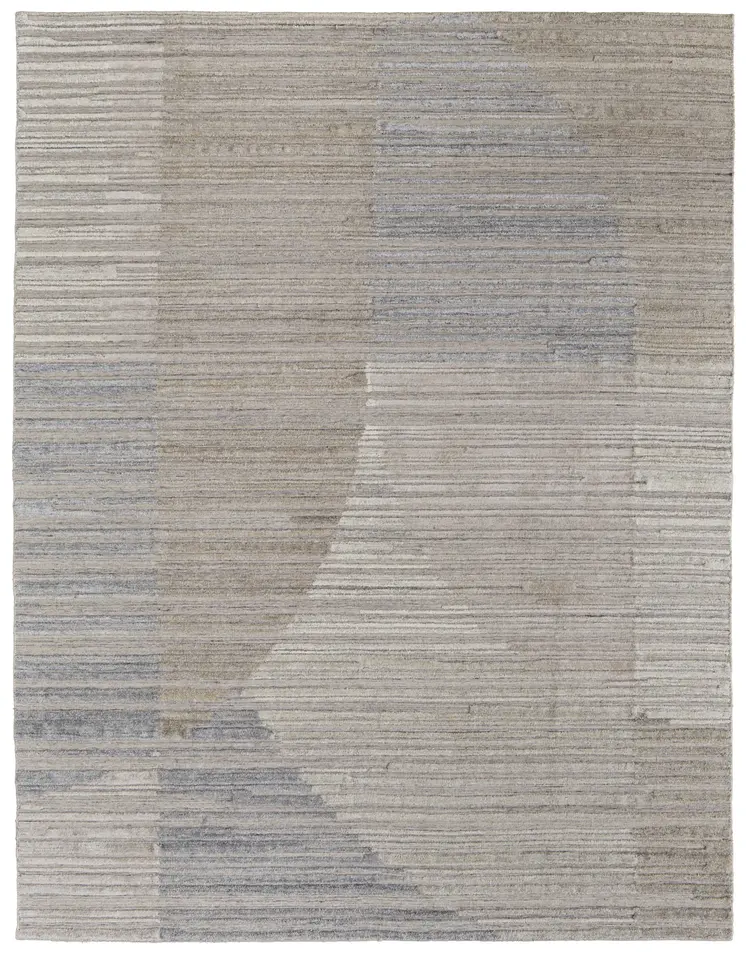 10' X 14' Tan and Blue Abstract Hand Woven Worn Faded Area Rug